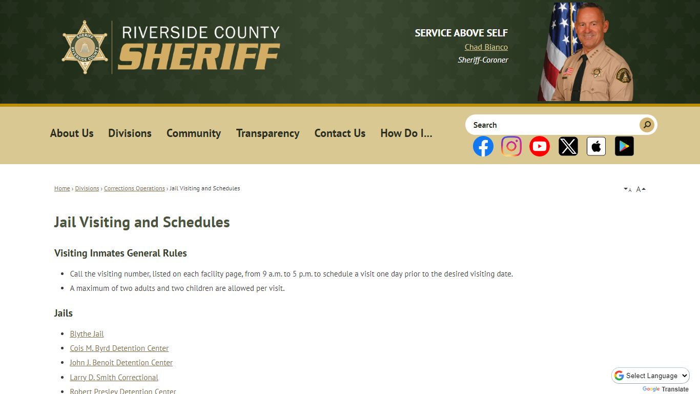 Jail Visiting and Schedules | Riverside County Sheriff, CA