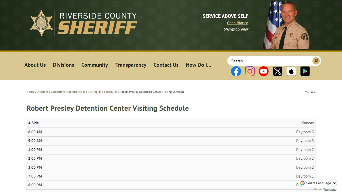 Robert Presley Detention Center Visiting Schedule | Riverside County ...